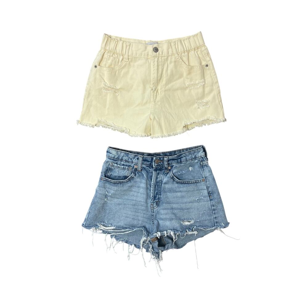 Cut Off High Rise Short Bundle Yellow & Light Wash Denim Size 2 Summer Spring